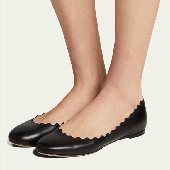 Chloe Lauren Scalloped Leather Ballet Flats Size 38.5 - Picture 1 of 11
